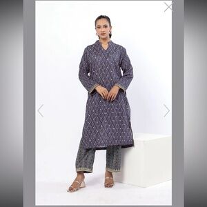 Purple and Green Patterned Kurta with Pants